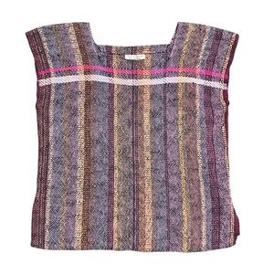 Handwoven Multicolor Striped Huilpil Pullover Top Multi Color‎ Boho Hawaiian M